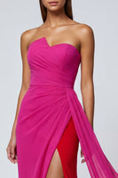 Load image into Gallery viewer, Fuchsia Strapless Mermaid Long Patchwork Formal Dress with Side Cape
