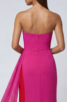 Load image into Gallery viewer, Fuchsia Strapless Mermaid Long Patchwork Formal Dress with Side Cape