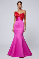 Load image into Gallery viewer, Fuchsia and Red Patchwork Mermaid Long Formal Dress with Bow