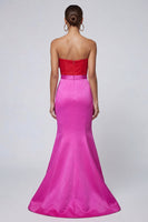 Load image into Gallery viewer, Fuchsia and Red Patchwork Mermaid Long Formal Dress with Bow