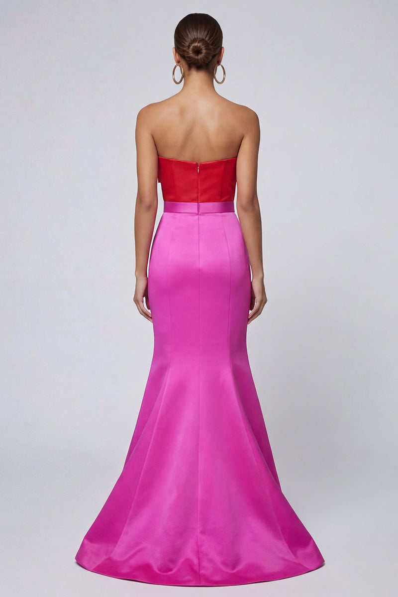 Load image into Gallery viewer, Fuchsia and Red Patchwork Mermaid Long Formal Dress with Bow