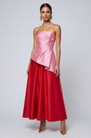 Load image into Gallery viewer, Pink and Red Long A Line Strapless Ruffled Patchwork Formal Dress