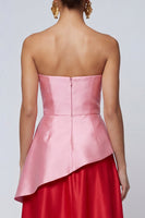 Load image into Gallery viewer, Pink and Red Long A Line Strapless Ruffled Patchwork Formal Dress