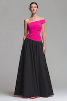 Load image into Gallery viewer, Fuchsia and Black Long Patchwork A Line One Shoulder Formal Dress