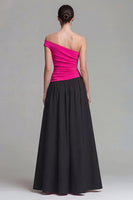 Load image into Gallery viewer, Fuchsia and Black Long Patchwork A Line One Shoulder Formal Dress