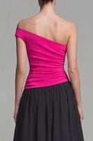 Load image into Gallery viewer, Fuchsia and Black Long Patchwork A Line One Shoulder Formal Dress