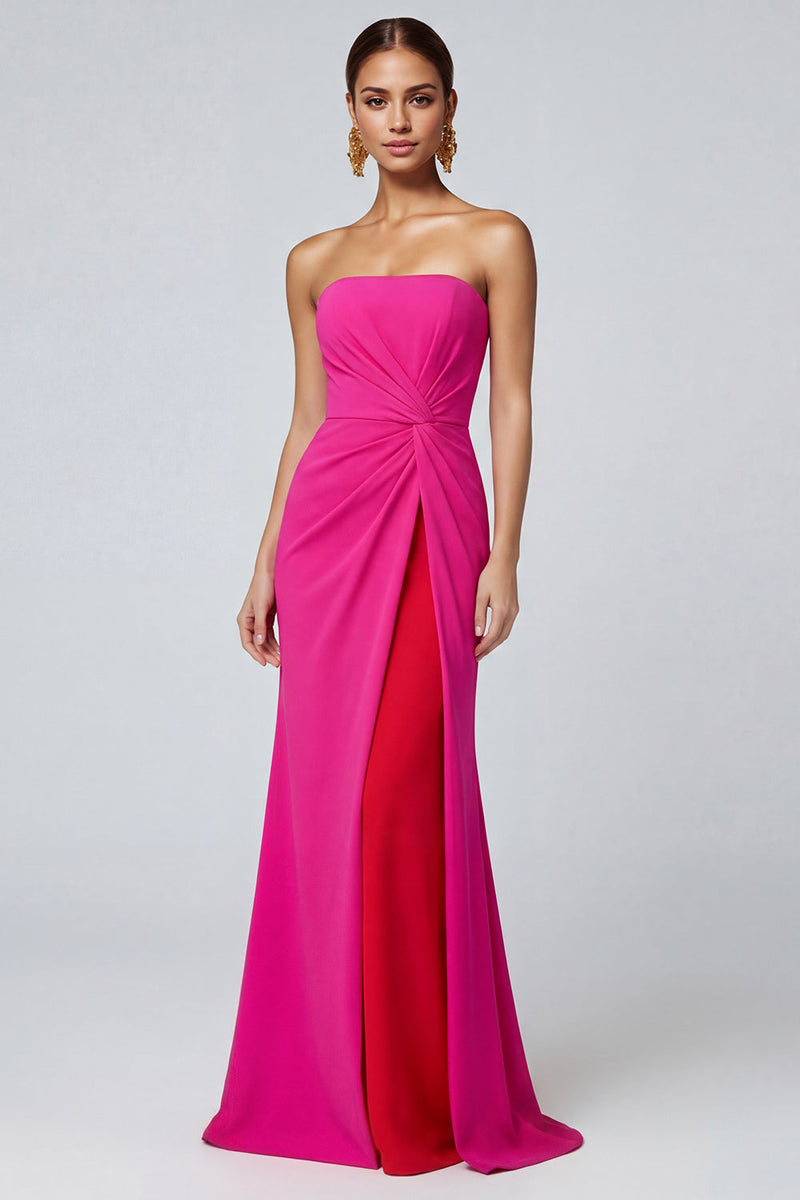Load image into Gallery viewer, Fuchsia and Red Mermaid Long Patchwork Strapless Formal Dress