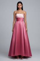 Load image into Gallery viewer, Pink Long A Line Strapless Satin Patchwork Formal Dress