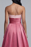 Load image into Gallery viewer, Pink Long A Line Strapless Satin Patchwork Formal Dress