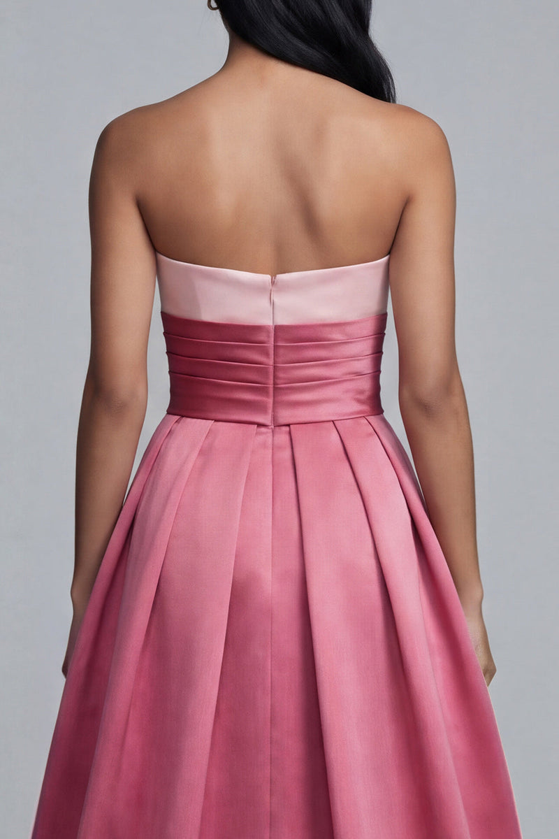 Load image into Gallery viewer, Pink Long A Line Strapless Satin Patchwork Formal Dress