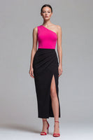 Load image into Gallery viewer, Fuchsia and Black Patchwork One Shoulder Long Formal Dress