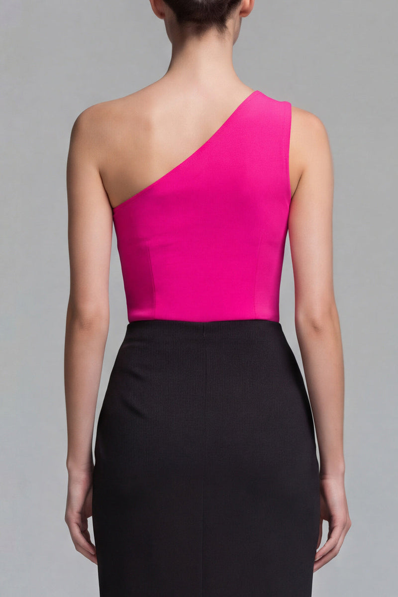 Load image into Gallery viewer, Fuchsia and Black Patchwork One Shoulder Long Formal Dress