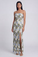 Load image into Gallery viewer, Floral Green Strapless Maxi Sheath Formal Dress