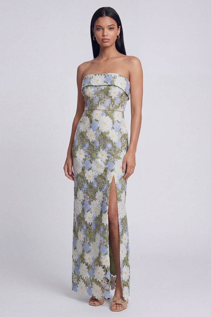 Load image into Gallery viewer, Floral Green Strapless Maxi Sheath Formal Dress