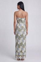 Load image into Gallery viewer, Floral Green Strapless Maxi Sheath Formal Dress