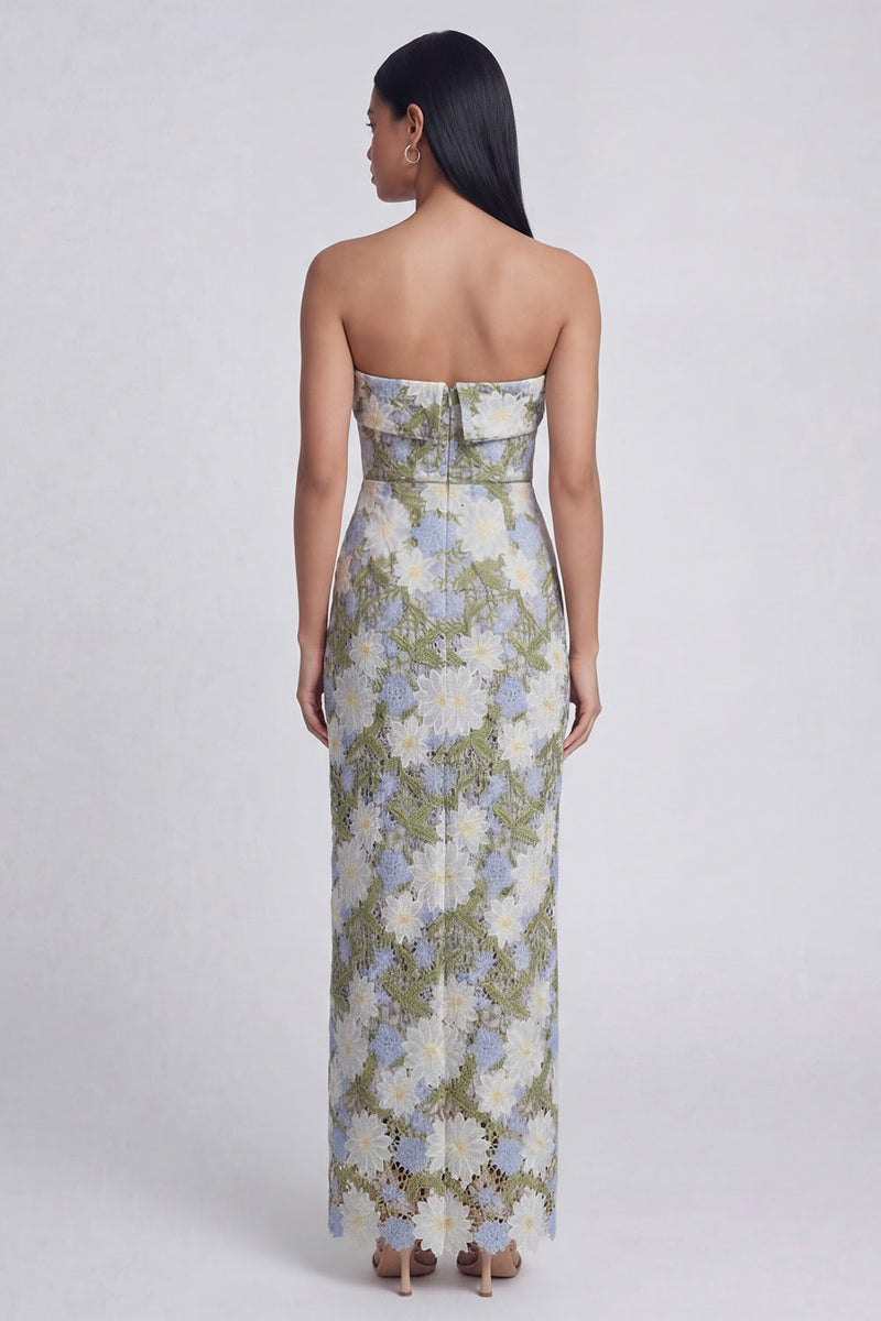Load image into Gallery viewer, Floral Green Strapless Maxi Sheath Formal Dress