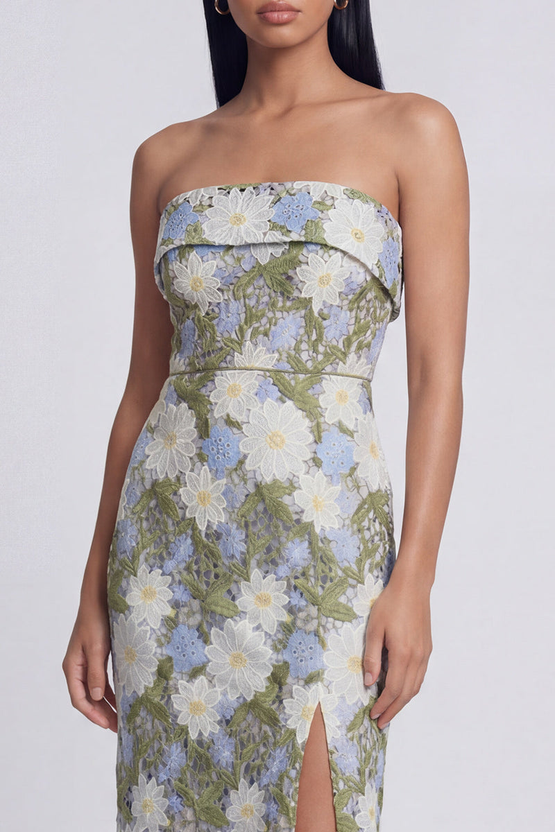 Load image into Gallery viewer, Floral Green Strapless Maxi Sheath Formal Dress