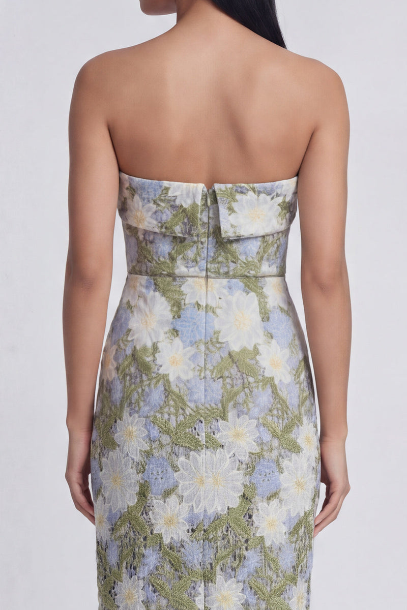 Load image into Gallery viewer, Floral Green Strapless Maxi Sheath Formal Dress