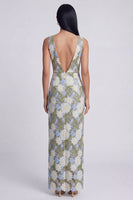 Load image into Gallery viewer, Green Maxi Floral Sheath V-Neck Formal Dress with Slit