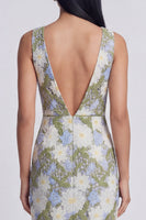 Load image into Gallery viewer, Green Maxi Floral Sheath V-Neck Formal Dress with Slit