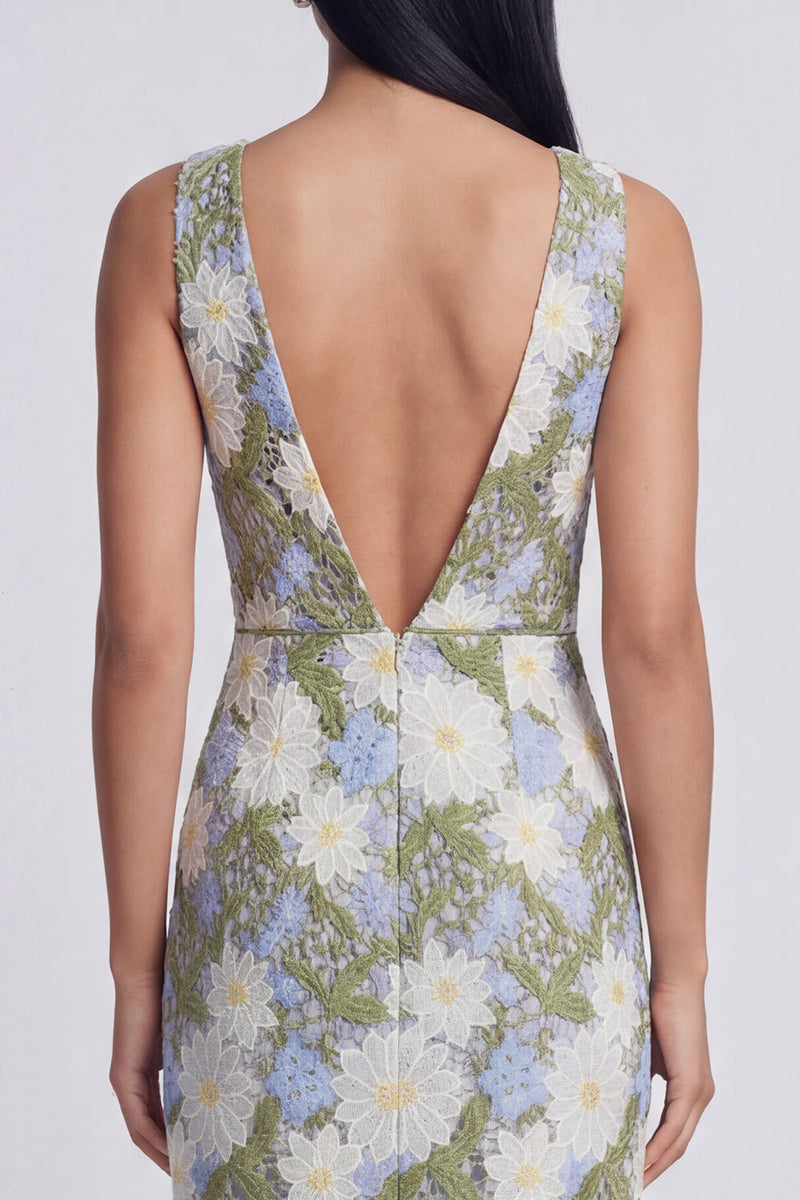 Load image into Gallery viewer, Green Maxi Floral Sheath V-Neck Formal Dress with Slit