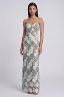 Load image into Gallery viewer, Strapless Green Maxi Sheath Floral Formal Dress