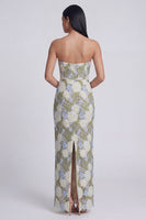 Load image into Gallery viewer, Strapless Green Maxi Sheath Floral Formal Dress