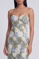 Load image into Gallery viewer, Strapless Green Maxi Sheath Floral Formal Dress