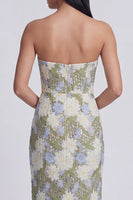 Load image into Gallery viewer, Strapless Green Maxi Sheath Floral Formal Dress