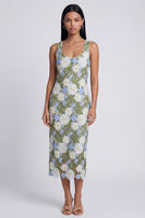 Load image into Gallery viewer, Green Scoop Neck Floral Sheath Maxi Formal Dress