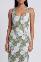 Load image into Gallery viewer, Green Scoop Neck Floral Sheath Maxi Formal Dress