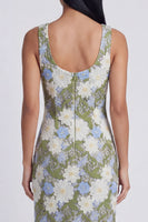 Load image into Gallery viewer, Green Scoop Neck Floral Sheath Maxi Formal Dress