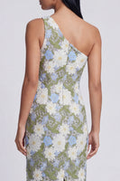 Load image into Gallery viewer, Floral Green Sheath One Shoulder Maxi Formal Dress