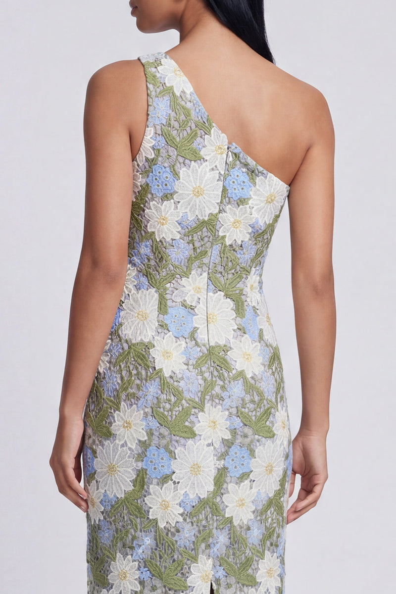 Load image into Gallery viewer, Floral Green Sheath One Shoulder Maxi Formal Dress