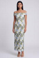 Load image into Gallery viewer, Off the Shoulder Green Floral Sheath Maxi Formal Dress
