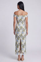 Load image into Gallery viewer, Off the Shoulder Green Floral Sheath Maxi Formal Dress