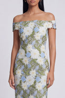 Load image into Gallery viewer, Off the Shoulder Green Floral Sheath Maxi Formal Dress