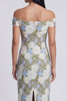 Load image into Gallery viewer, Off the Shoulder Green Floral Sheath Maxi Formal Dress