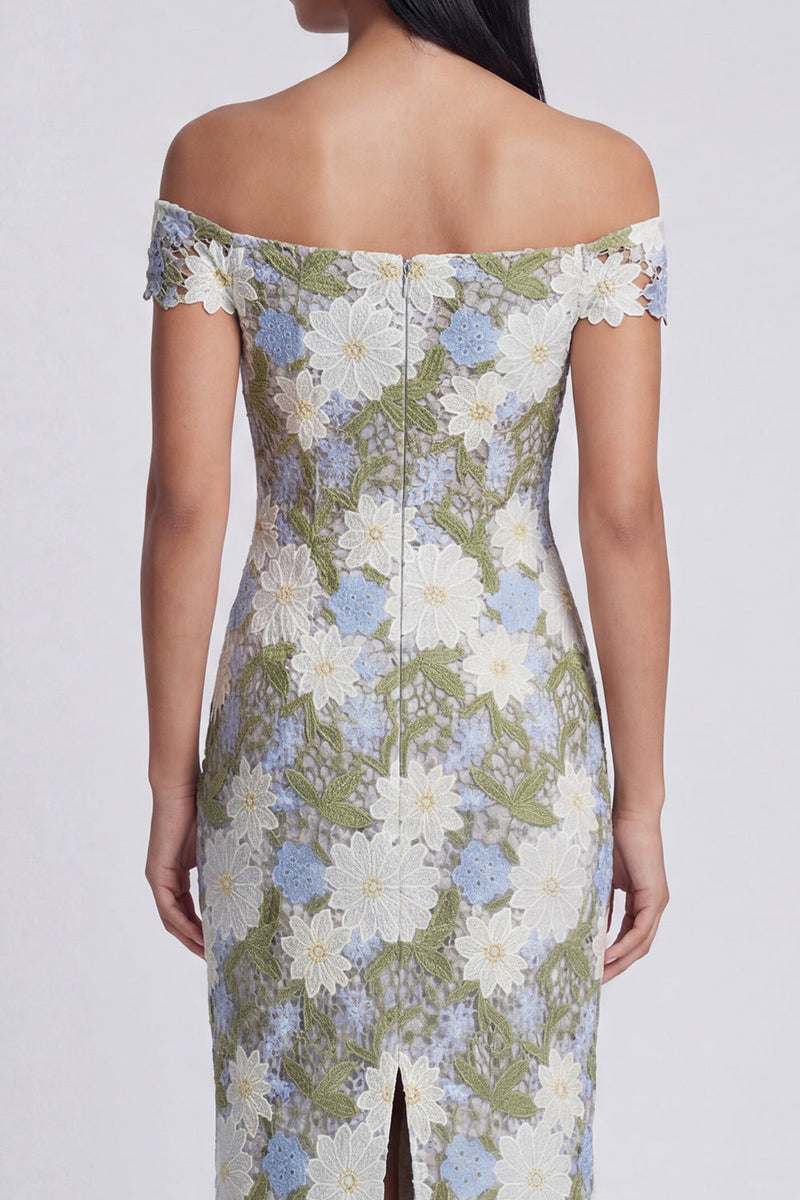 Load image into Gallery viewer, Off the Shoulder Green Floral Sheath Maxi Formal Dress