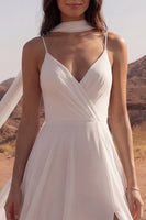 Load image into Gallery viewer, Ivory Spaghetti Straps A Line Maxi Beach Wedding Dress with Slit