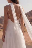 Load image into Gallery viewer, Ivory Spaghetti Straps A Line Maxi Beach Wedding Dress with Slit