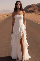 Load image into Gallery viewer, Strapless Ivory A Line Maxi Beach Wedding Dress with Ruffles