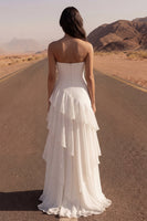 Load image into Gallery viewer, Strapless Ivory A Line Maxi Beach Wedding Dress with Ruffles