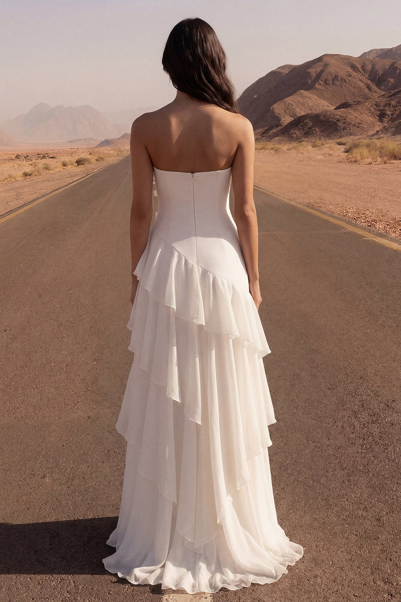 Load image into Gallery viewer, Strapless Ivory A Line Maxi Beach Wedding Dress with Ruffles