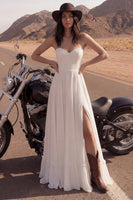 Load image into Gallery viewer, Ivory Strapless Maxi A Line Beach Wedding Dress with Slit