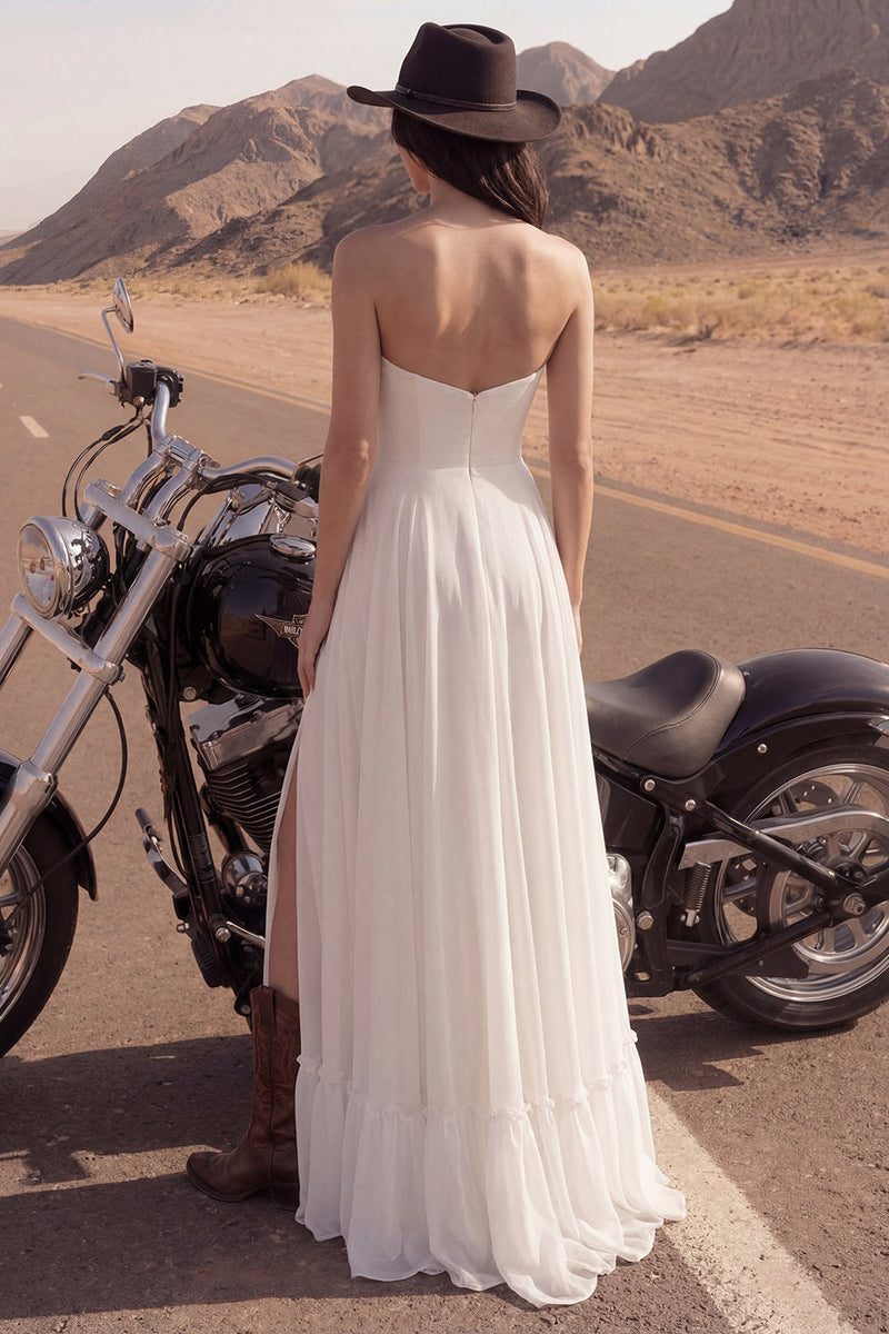 Load image into Gallery viewer, Ivory Strapless Maxi A Line Beach Wedding Dress with Slit