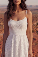 Load image into Gallery viewer, Ivory High Low A Line Lace Floral Spaghetti Straps Boho Wedding Dress