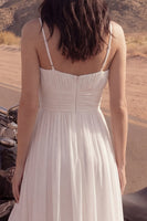 Load image into Gallery viewer, Ivory A Line Spaghetti Straps High-Low Beach Wedding Dress with Ruffles
