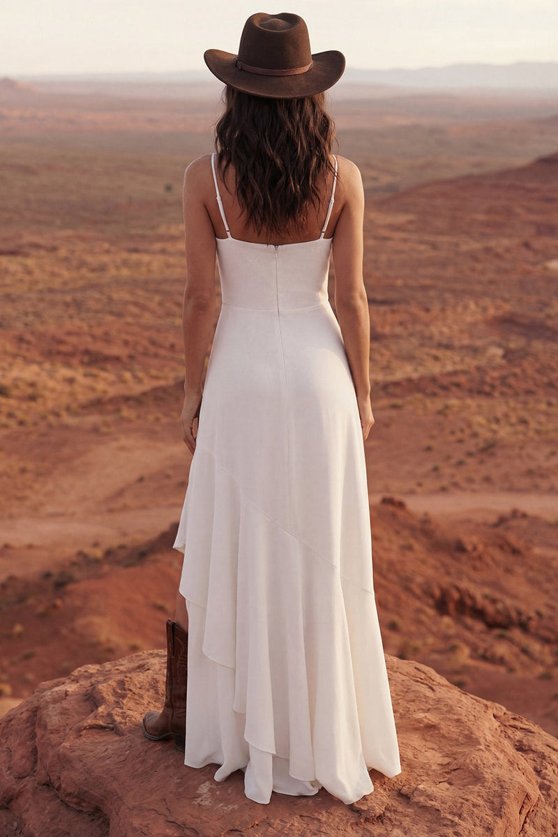 Load image into Gallery viewer, Maxi Ivory Sheath Spaghetti Straps Beach Wedding Dress