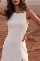 Load image into Gallery viewer, Maxi Ivory Sheath Spaghetti Straps Beach Wedding Dress